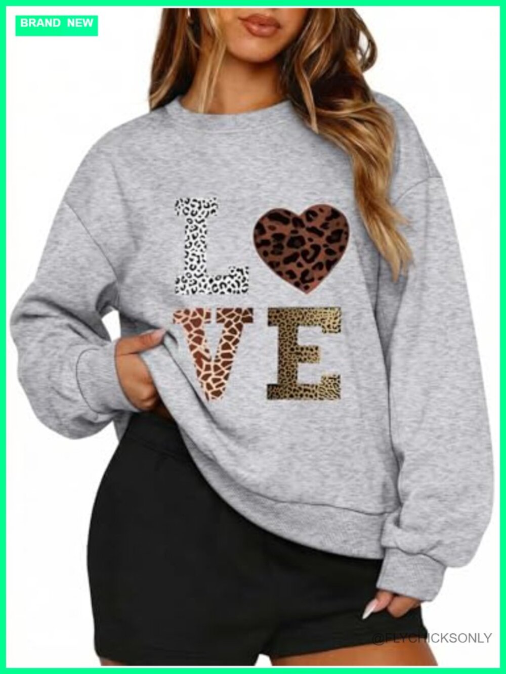 Oversize Loose Fit Thin Sweatshirt Pullover Love Leopard Graphic